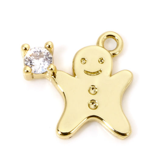 Bild von 1 Stück Messing Charms 18K Vergoldet Weihnachten Lebkuchenmann Klar Zirkonia 12mm x 12mm
