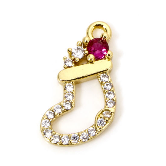 Bild von 1 Stück Messing Charms 18K Vergoldet Weihnachtsstiefel Micro Pave Klar Zirkonia 13mm x 11mm