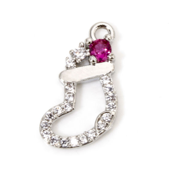 Bild von 1 Stück Messing Charms Platin plattiert Weihnachtsstiefel Micro Pave Klar Zirkonia 13mm x 11mm