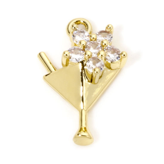 Bild von 1 Stück Messing Charms 18K Vergoldet Weinglas Weihnachten Micro Pave Klar Zirkonia 15mm x 9mm