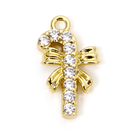 Bild von 1 Stück Messing Charms 18K Vergoldet Weihnachten Zucker Micro Pave Klar Zirkonia 15mm x 9mm