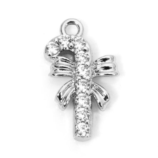 Bild von 1 Stück Messing Charms Platin plattiert Weihnachten Zucker Micro Pave Klar Zirkonia 15mm x 9mm