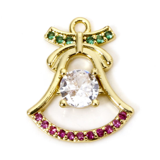 Bild von 1 Stück Messing Charms 18K Vergoldet Weihnachten Jingling Schelle Micro Pave Bunt Zirkonia 17mm x 14mm