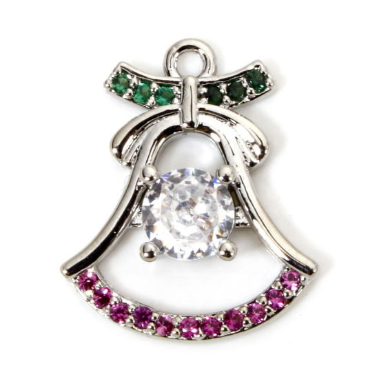 Bild von 1 Stück Messing Charms Platin plattiert Weihnachten Jingling Schelle Micro Pave Bunt Zirkonia 17mm x 14mm
