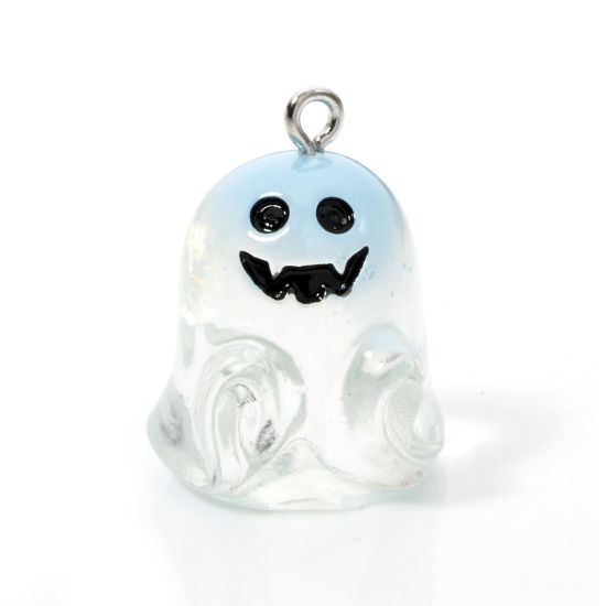 5 個 樹脂 ハロウィン チャーム ハロウィン幽霊 3D クリア色 25mm x 19mm、 の画像