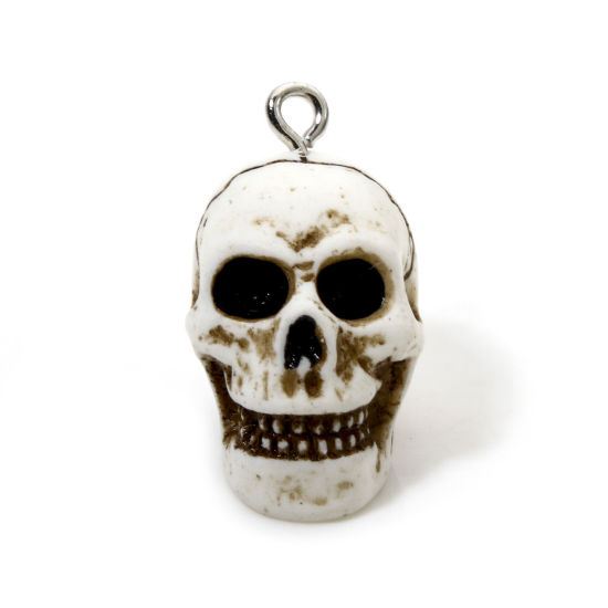 5 個 樹脂 ハロウィン チャーム スケルトンスカル 3D オフホワイト 19mm x 14mm、 の画像