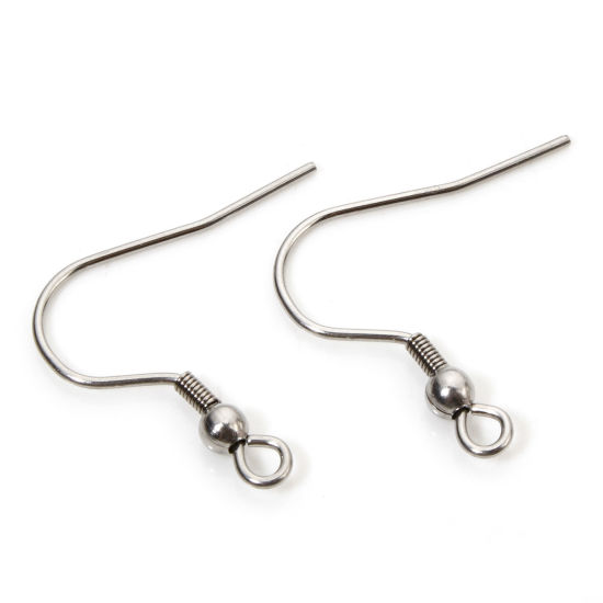 Picture of 40 PCs 304 Stainless Steel Ear Wire Hooks Earrings For DIY Jewelry Making Accessories Silver Tone With Loop 22mm x 21mm