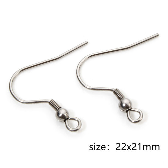 Picture of 40 PCs 304 Stainless Steel Ear Wire Hooks Earrings For DIY Jewelry Making Accessories Silver Tone With Loop 22mm x 21mm