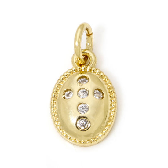 Image de 1 Pièce Breloques Religieux en Laiton Respectueux de la Nature Croix Plaqué Or Véritable 18K Ovale à Zircone Cubique Clair 16mm x 8mm