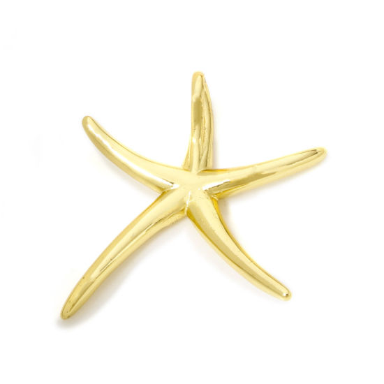 Image de 1 Pièce Breloques Bijoux d'Océan en Laiton Respectueux de la Nature Etoile de Mer Plaqué Or Véritable 18K 3D 29mm x 28mm