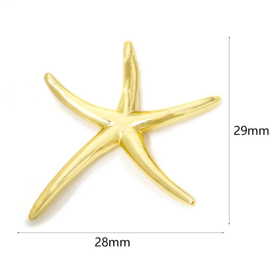 Image de 1 Pièce Breloques Bijoux d'Océan en Laiton Respectueux de la Nature Etoile de Mer Plaqué Or Véritable 18K 3D 29mm x 28mm