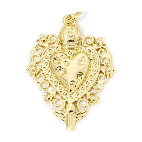 Image de 1 Pièce Pendentifs Religieux en Laiton Respectueux de la Nature Coeur de Ex-Voto Plaqué Or Véritable 18K 3.6cm x 2.4cm
