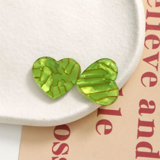 Image de 10 Pcs Breloques en Acrylique La Saint Valentin Cœur Vert Clair 22mm x 19mm