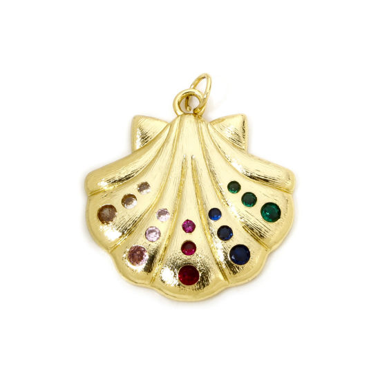 Image de 1 Pièce Breloques en Laiton Respectueux de la Nature Coquille Plaqué Or Véritable 18K à Zircone Cubique Multicolore 4.7cm x 4cm
