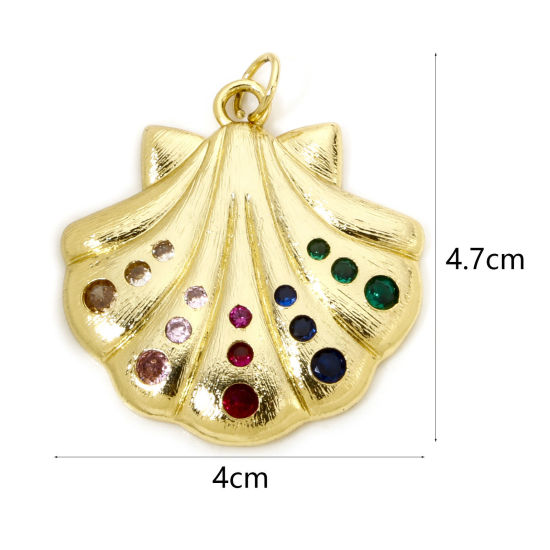 Image de 1 Pièce Breloques en Laiton Respectueux de la Nature Coquille Plaqué Or Véritable 18K à Zircone Cubique Multicolore 4.7cm x 4cm