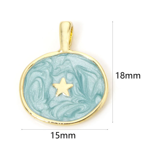Picture of 1 Piece Eco-friendly Brass Galaxy Charms 18K Real Gold Plated Green Pearlized Irregular Pentagram Star Enamel 18mm x 15mm