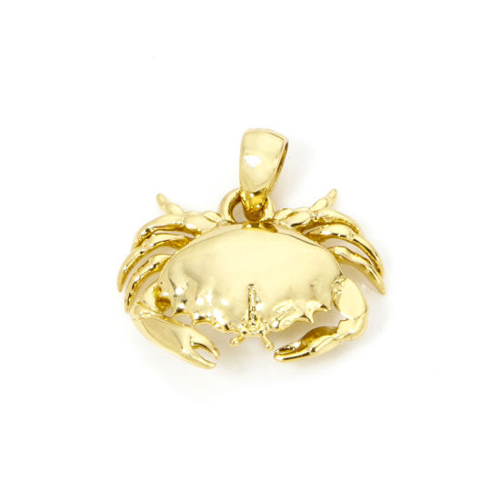 Image de 1 Pièce Pendentif Breloque Bijoux d'Océan en Laiton Respectueux de la Nature Crabe Plaqué Or Véritable 18K 3D 17mm x 17mm