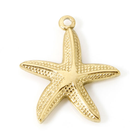 Picture of 2 PCs Eco-friendly PVD Vacuum Plating Waterproof Anti-Tarnish Hypoallergenic 304 Stainless Steel Ocean Jewelry Charms 18K Real Gold Plated Starfish 27mm x 25mm