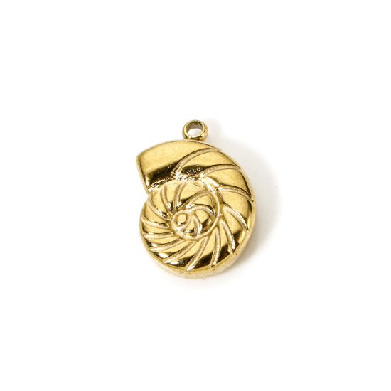 Picture of 2 PCs Eco-friendly PVD Vacuum Plating Waterproof Anti-Tarnish Hypoallergenic 304 Stainless Steel Ocean Jewelry Charms 18K Real Gold Plated Conch/ Sea Snail 15mm x 11mm