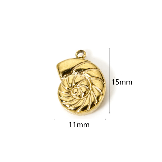 Picture of 2 PCs Eco-friendly PVD Vacuum Plating Waterproof Anti-Tarnish Hypoallergenic 304 Stainless Steel Ocean Jewelry Charms 18K Real Gold Plated Conch/ Sea Snail 15mm x 11mm
