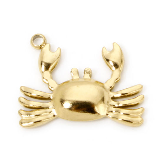 Picture of 2 PCs Eco-friendly PVD Vacuum Plating Waterproof Anti-Tarnish Hypoallergenic 304 Stainless Steel Ocean Jewelry Charms 18K Real Gold Plated Crab Animal 18mm x 14mm
