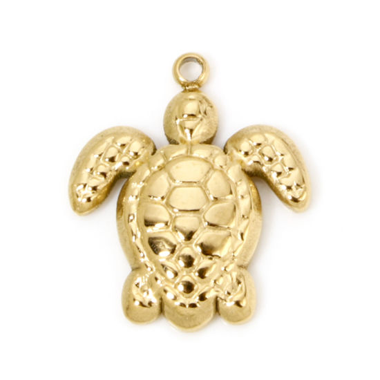 Picture of 2 PCs Eco-friendly PVD Vacuum Plating Waterproof Anti-Tarnish Hypoallergenic 304 Stainless Steel Ocean Jewelry Charms 18K Real Gold Plated Sea Turtle Animal 18mm x 15mm