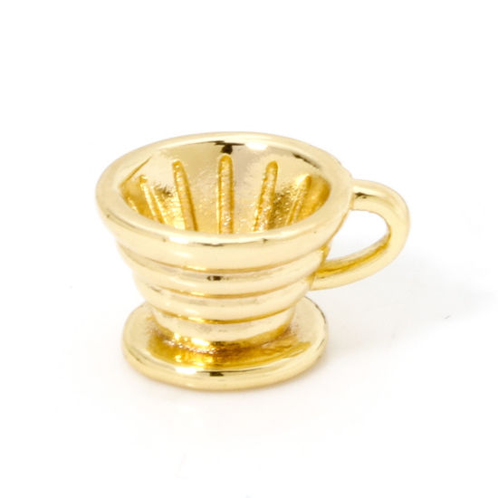 Immagine di 2 Pz Ottone Ciondoli Tazza Placcato Oro 18K Servizio da Tavola 3D 12.5mm x 7.5mm