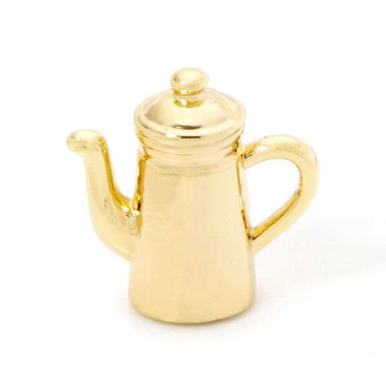 Immagine di 2 Pz Ottone Ciondoli Teiera Placcato Oro 18K Servizio da Tavola 3D 14mm x 14mm