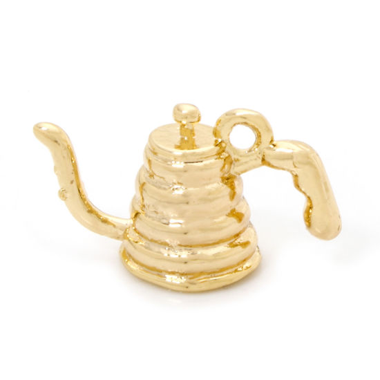 Immagine di 2 Pz Ottone Ciondoli Teiera Placcato Oro 18K Servizio da Tavola 3D 17mm x 9.5mm