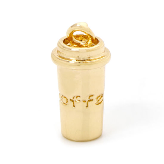 Immagine di 2 Pz Ottone Ciondoli Tazza Placcato Oro 18K Servizio da Tavola Lettere " COFFEE " 3D 15mm x 7mm
