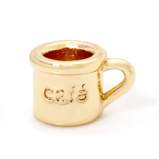 Immagine di 2 Pz Ottone Ciondoli Tazza Placcato Oro 18K Servizio da Tavola 3D 10mm x 6.5mm