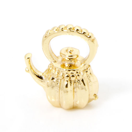 Immagine di 5 Pz Ottone Ciondoli Teiera Placcato Oro 18K Servizio da Tavola 3D 10mm x 9mm