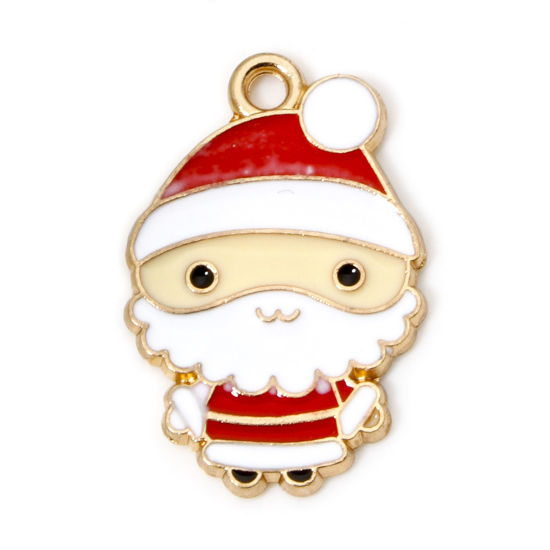 20 個 亜鉛合金 クリスマス チャーム 金メッキ 多色 クリスマス・サンタクロース エナメル 22mm x 15mm、 の画像