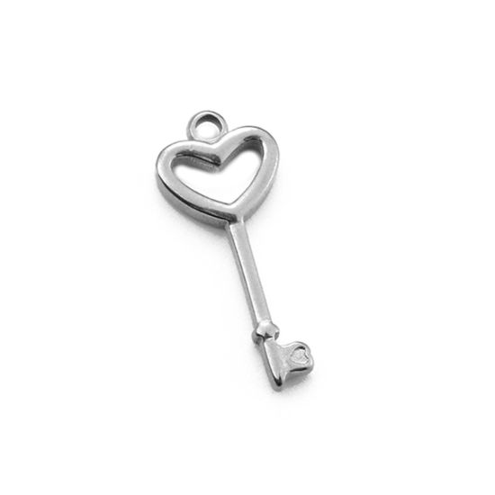 Immagine di 2 Pz 304 Acciaio Inossidabile San Valentino Ciondoli Chiave Tono Argento Cuore 25mm x 10.5mm
