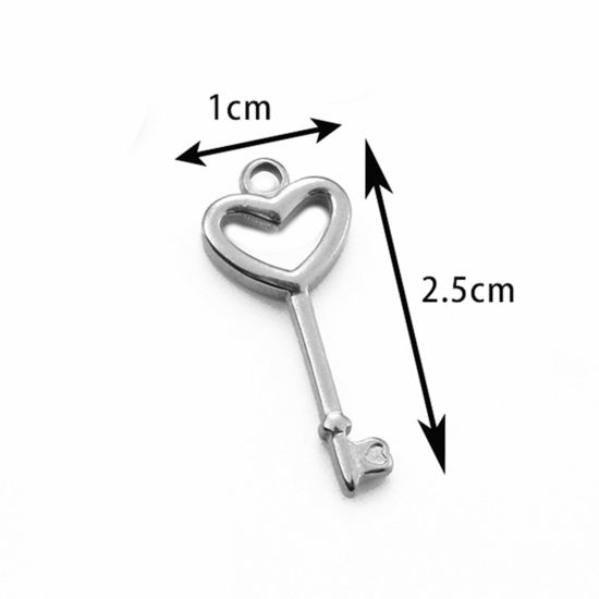 Immagine di 2 Pz 304 Acciaio Inossidabile San Valentino Ciondoli Chiave Tono Argento Cuore 25mm x 10.5mm