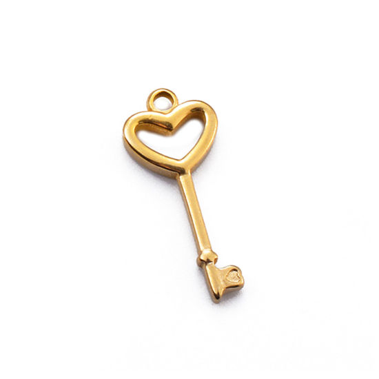 Immagine di 2 Pz 304 Acciaio Inossidabile San Valentino Ciondoli Chiave Oro Placcato Cuore 25mm x 10.5mm