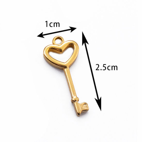 Immagine di 2 Pz 304 Acciaio Inossidabile San Valentino Ciondoli Chiave Oro Placcato Cuore 25mm x 10.5mm