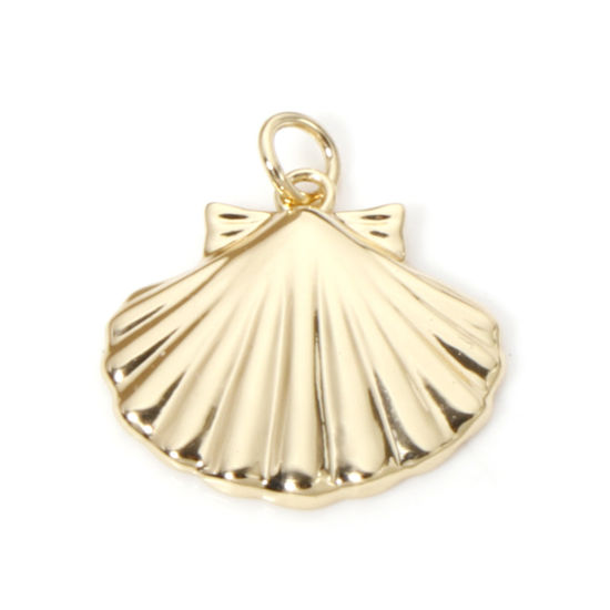 Image de 2 Pcs Breloques en Laiton Respectueux de la Nature Coquille Plaqué Or Véritable 18K 22mm x 20mm