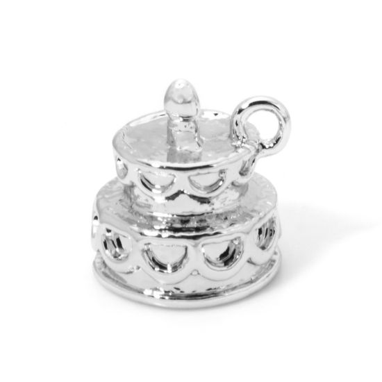 Immagine di 2 Pz Ecologico Ottone Ciondoli Torta Vero Platino Placcato 3D 9mm x 9mm
