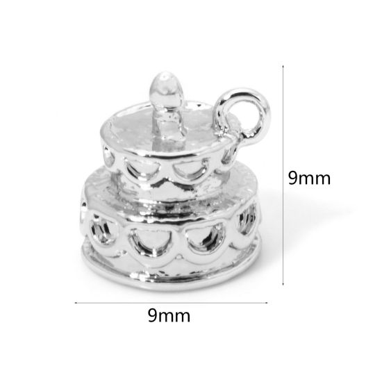 Immagine di 2 Pz Ecologico Ottone Ciondoli Torta Vero Platino Placcato 3D 9mm x 9mm