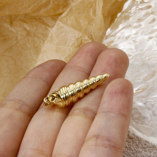 Image de 1 Pièce Pendentifs en Laiton Respectueux de la Nature Escargot de Mer Plaqué Or Véritable 18K 3D 3.2cm x 0.8cm