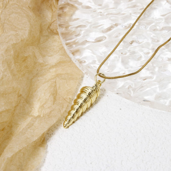 Image de 1 Pièce Pendentifs en Laiton Respectueux de la Nature Escargot de Mer Plaqué Or Véritable 18K 3D 3.2cm x 0.8cm