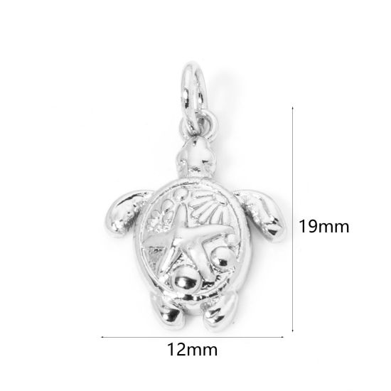 Image de 1 Pièce Breloques Bijoux d'Océan en Laiton Respectueux de la Nature Tortue de Mer Plaqué Platine Véritable Tortue 19mm x 12mm