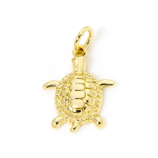 Image de 1 Pièce Breloques Bijoux d'Océan en Laiton Respectueux de la Nature Tortue de Mer Plaqué Or Véritable 18K Tortue 18mm x 12mm