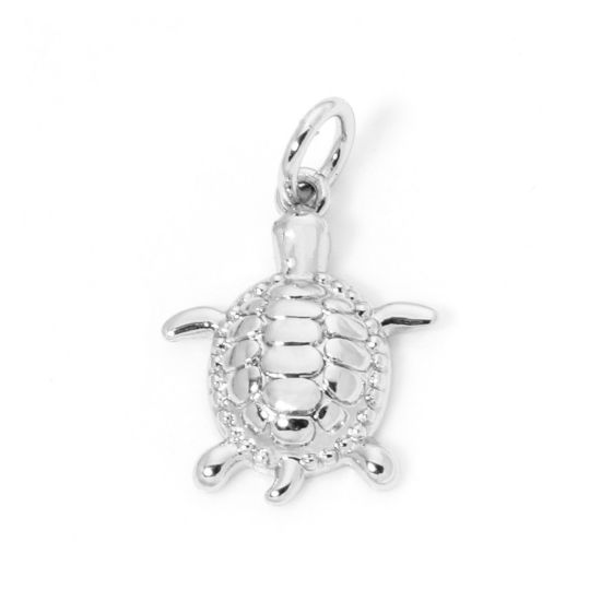 Image de 1 Pièce Breloques Bijoux d'Océan en Laiton Respectueux de la Nature Tortue de Mer Plaqué Platine Véritable Tortue 18mm x 12mm
