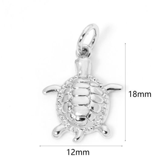 Image de 1 Pièce Breloques Bijoux d'Océan en Laiton Respectueux de la Nature Tortue de Mer Plaqué Platine Véritable Tortue 18mm x 12mm