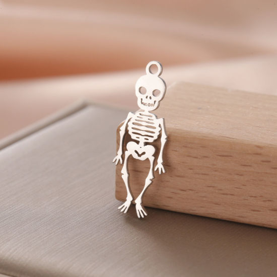 1 個 304ステンレス鋼 ハロウィン チャーム シルバートーン 骨組み 26mm x 12mm、 の画像