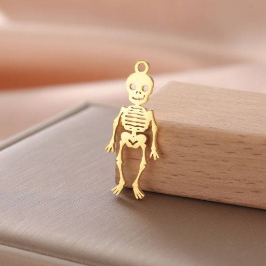1 個 304ステンレス鋼 ハロウィン チャーム 金メッキ 骨組み 26mm x 12mm、 の画像