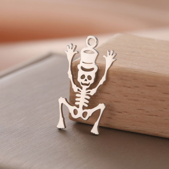 1 個 304ステンレス鋼 ハロウィン チャーム シルバートーン 骨組み 26mm x 12mm、 の画像