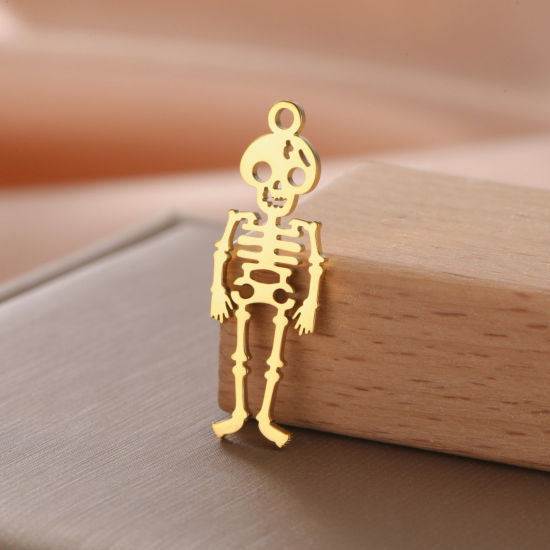 1 個 304ステンレス鋼 ハロウィン チャーム 金メッキ 骨組み 26mm x 12mm、 の画像